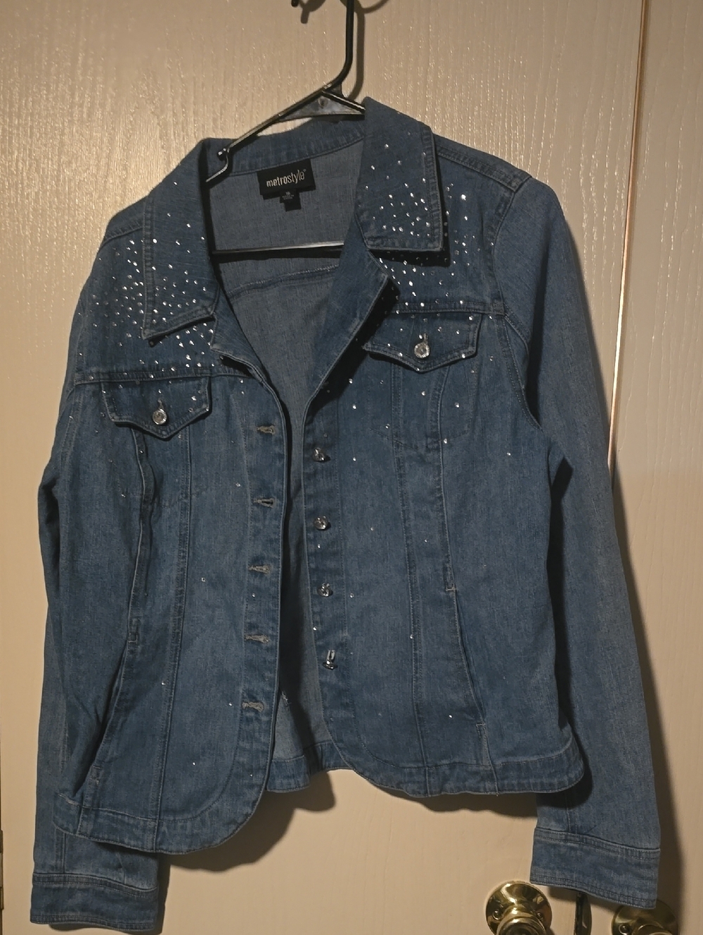 metrostyle Dark Blue Denim Jacket with Rhinestone Accents